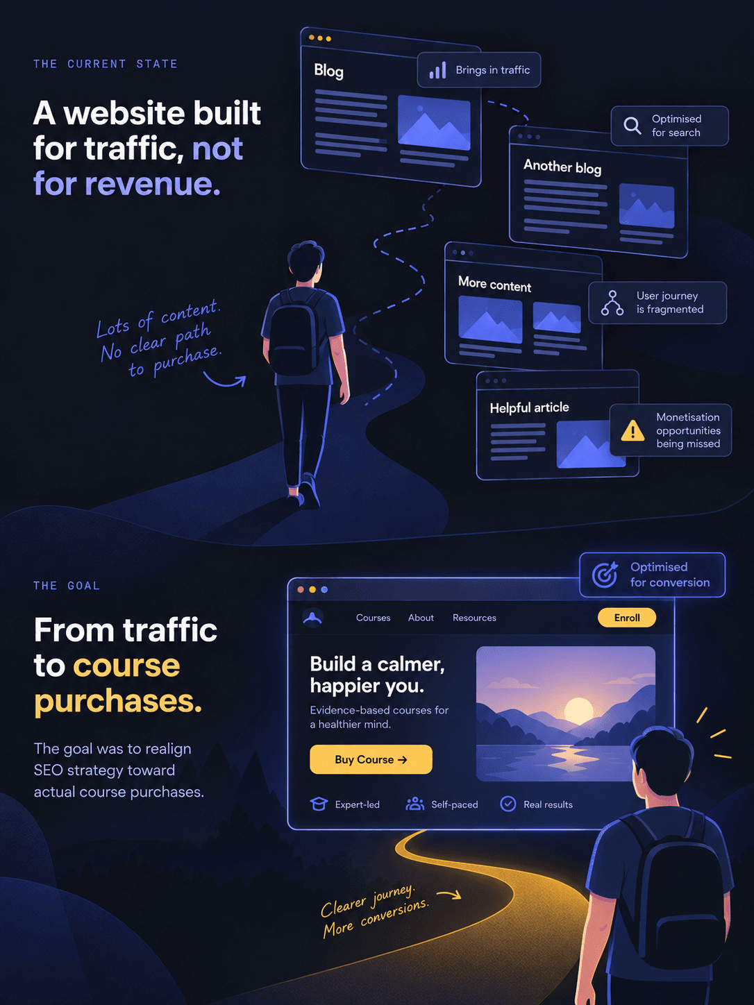 Supporting illustration for the Domain SEO Audit case study, run beside the Overview section.